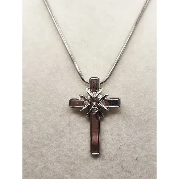 Silver Tone Cross With 4 Crystal Accents - Fancy 2" - Picture 4 of 4